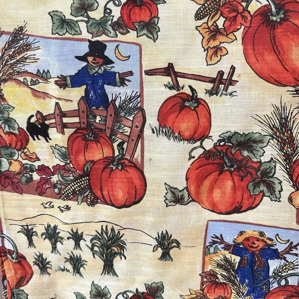 New 90sHalloween Fall Tablecloth Pumpkin Patch Farmer Scarecrow Rectangle 145x60